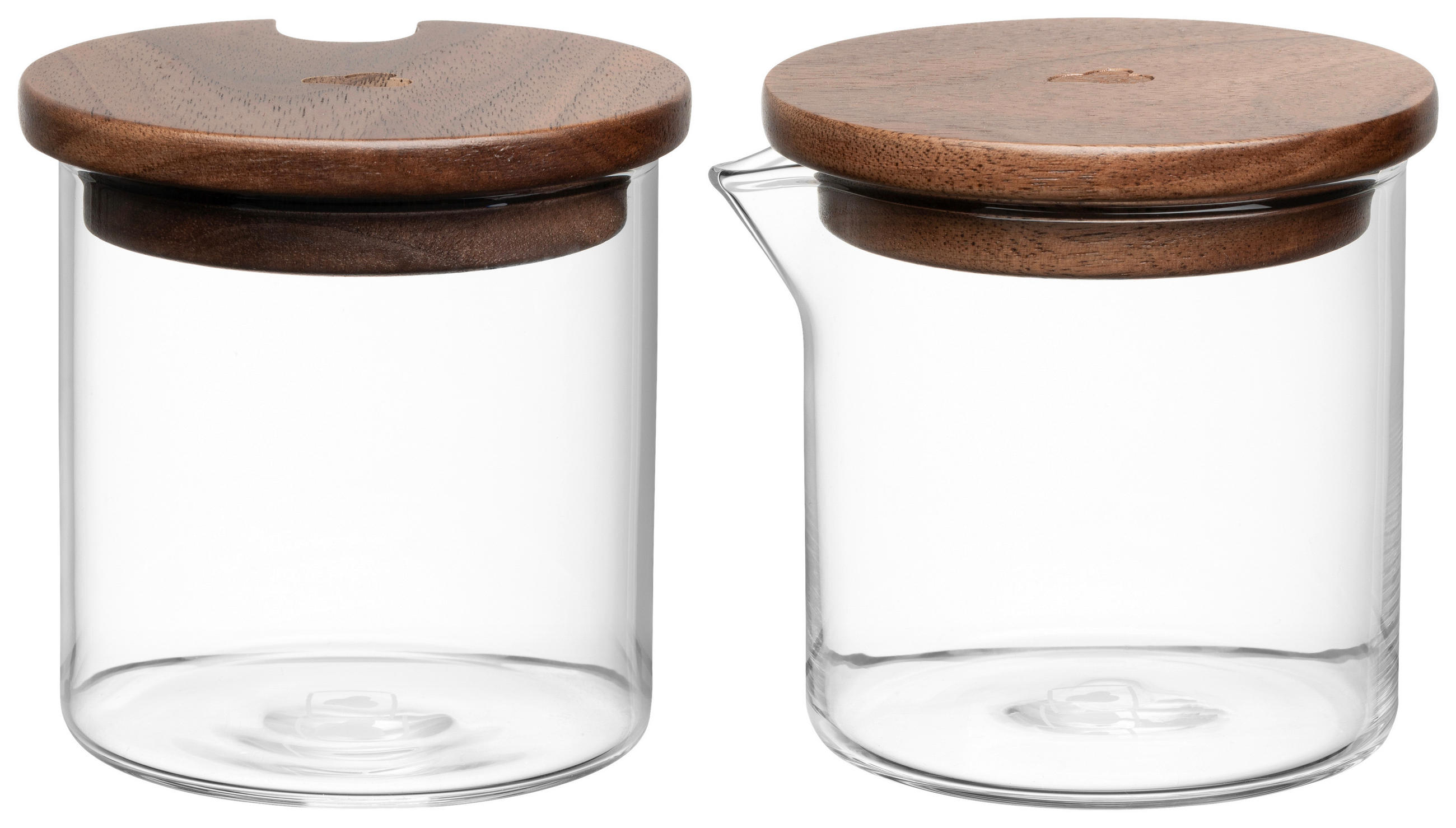 MILCH- UND ZUCKER-SET NOVO LEGNO Holz, Glas  - Klar/Braun, Design, Glas/Holz (7,8/7,5/7,8cm) - Leonardo