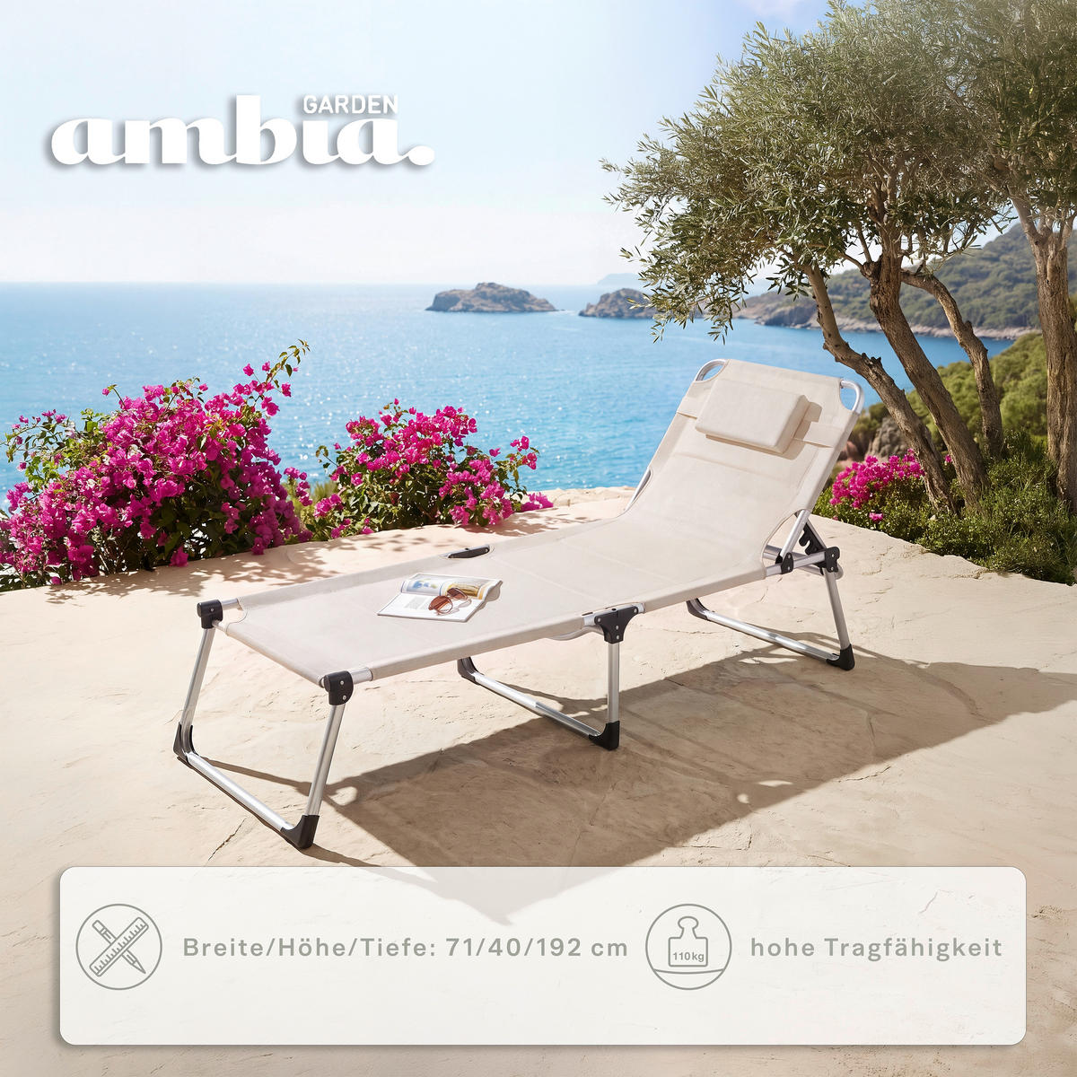 DREIBEINLIEGE 71/40/192 cm  - Grauweiß, MODERN, Textil/Metall (71/40/192cm) - Ambia Garden