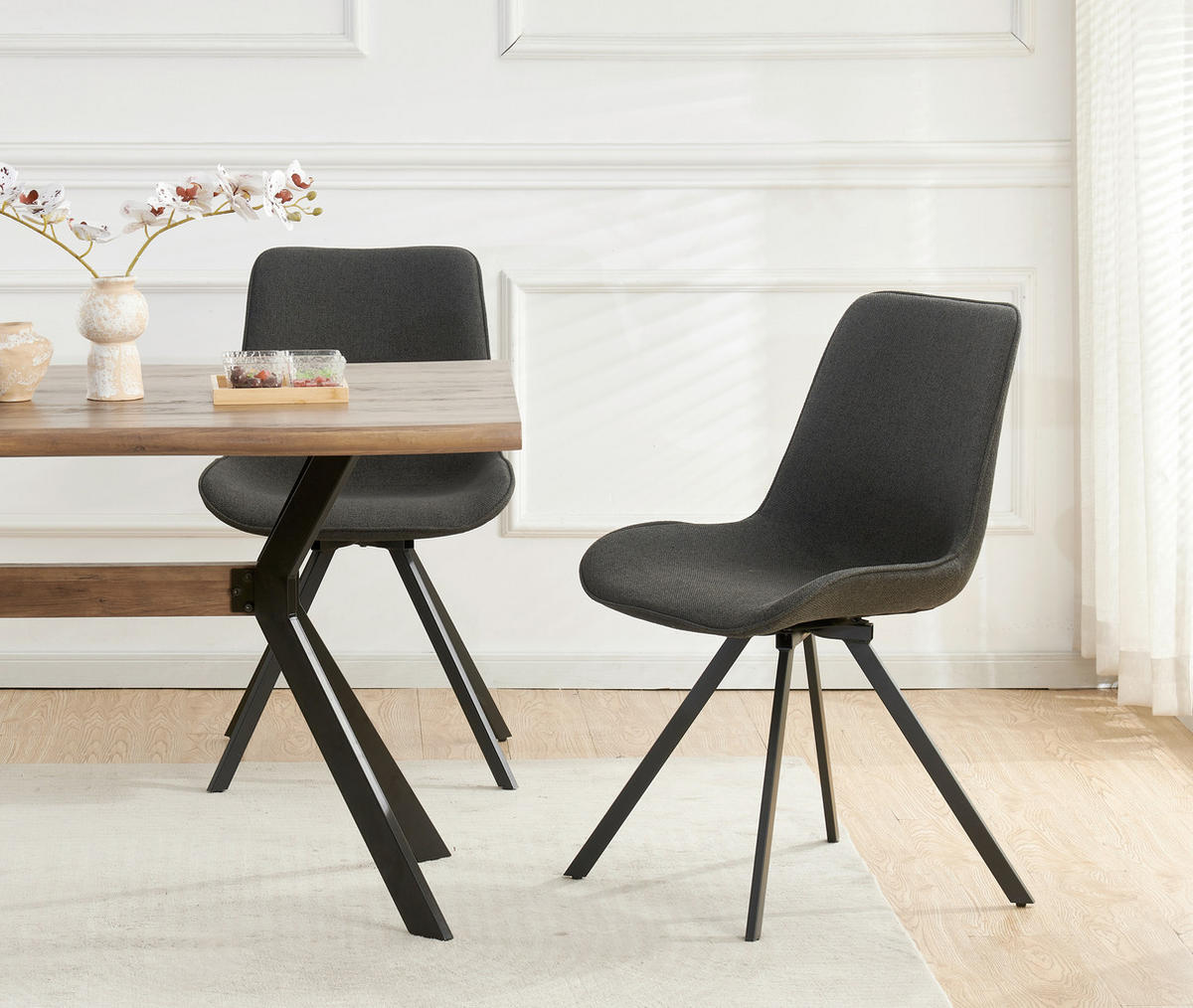 STUHL-SET 2 Stück  in Webstoff Textil  - Anthrazit/Schwarz, MODERN, Textil/Metall (52/85/61cm) - MID.YOU