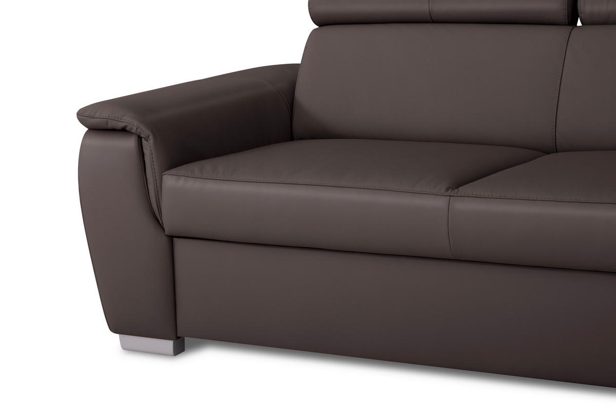 ECKSOFA  in Lederlook Echtleder Dunkelbraun  - Dunkelbraun/Silberfarben, Leder/Holz (262/211cm) - Celina Home