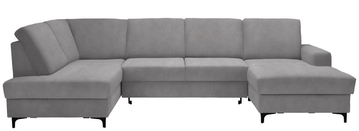 WOHNLANDSCHAFT in Flachgewebe Hellgrau  - Hellgrau/Schwarz, Konventionell, Textil/Metall (185/317/167cm) - Stylife