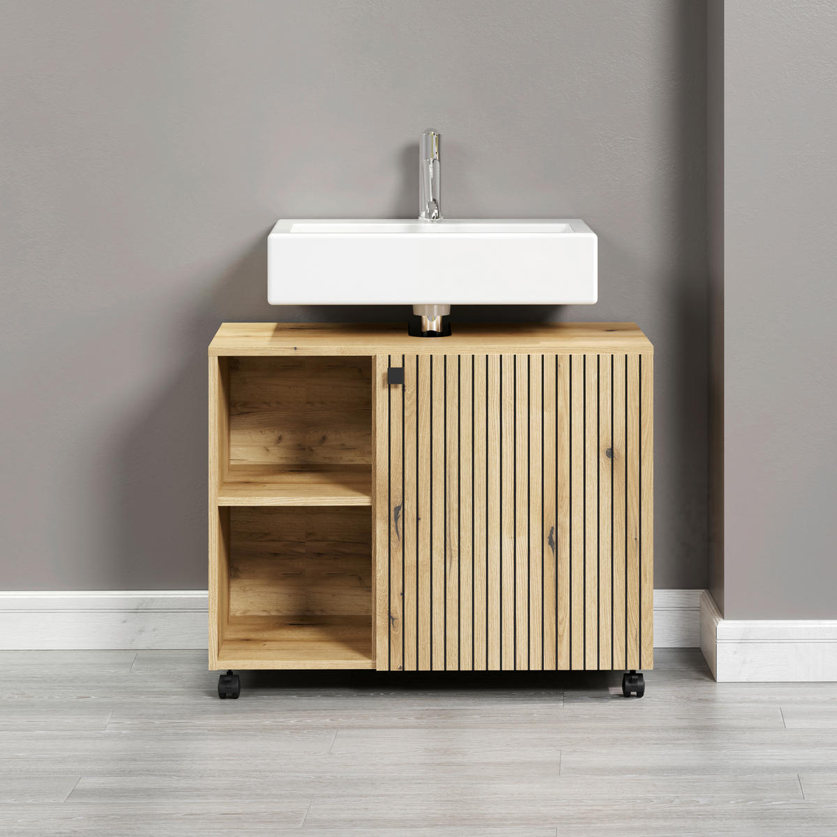 WASCHBECKENUNTERSCHRANK 80/64/42 cm  - Eichefarben/Schwarz, Trend, Holzwerkstoff/Kunststoff (80/64/42cm) - MID.YOU