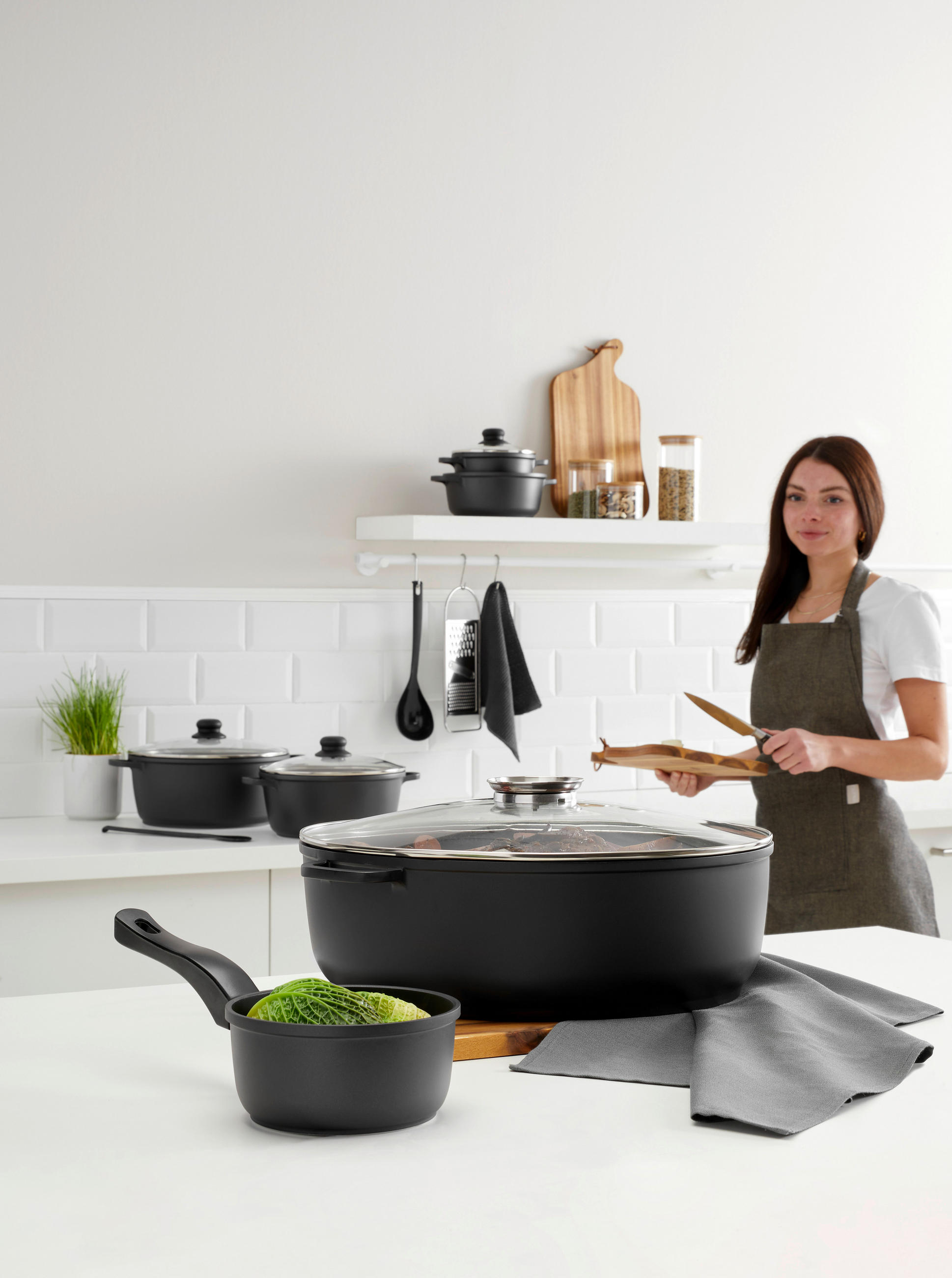 BRÄTER Perfect Cooking 42/32/13,3 cm - Klar/Edelstahlfarben, Basics, Glas/Metall (42/32/13,3cm) - Homeware Profession.
