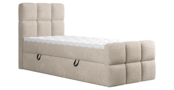 BOXBETT 90/200 cm,  in Taupe, gepolstertes Kopfteil, Bettkasten, Topper, H3 = fest  - Taupe/Schwarz, Design, Holzwerkstoff/Kunststoff (90/200cm) - Xora