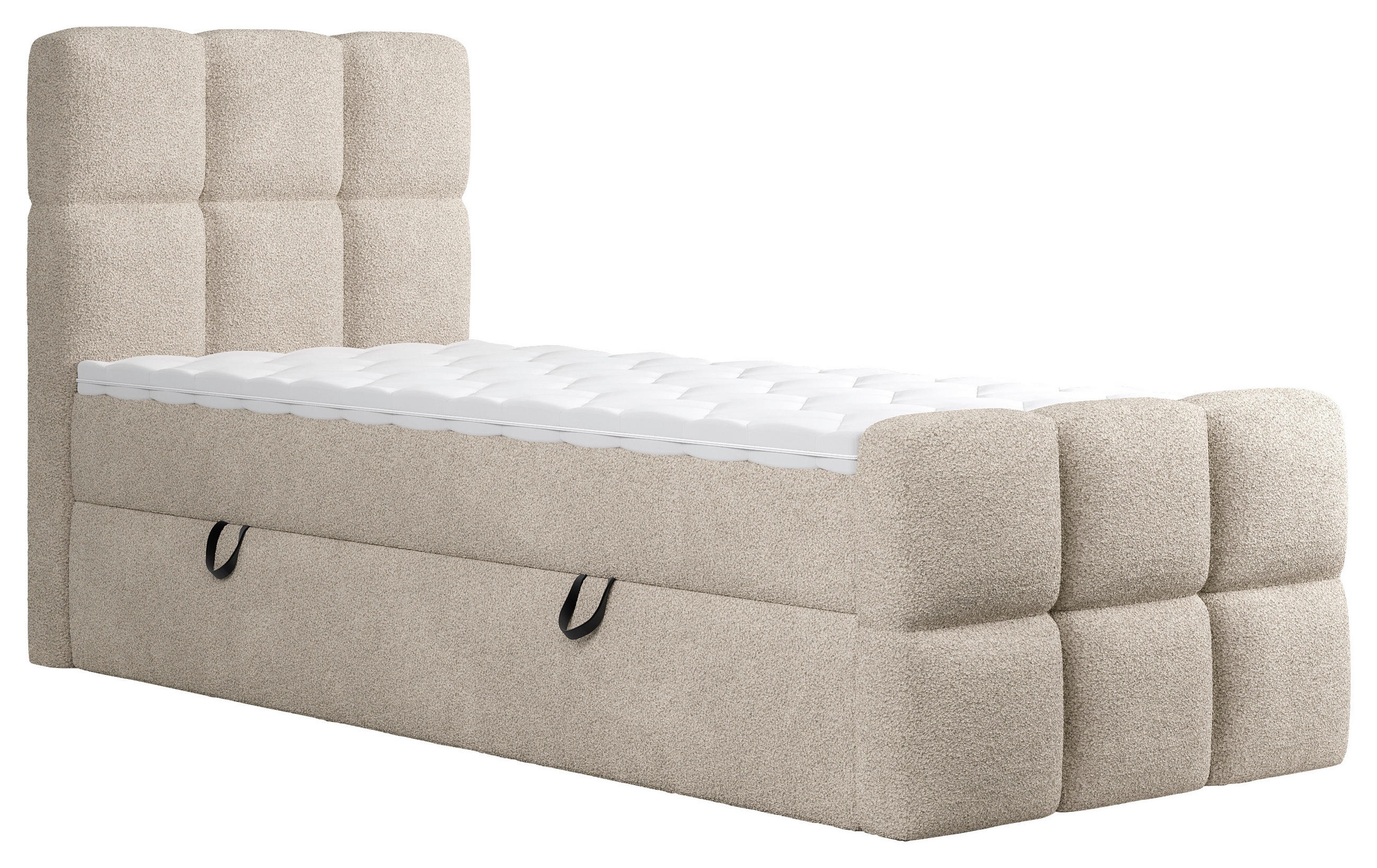 Thumbnail - Xora Boxbett Cloudy, Taupe, Textil, H3, Höhe ca. 20 cm, 100x200 cm, Bettkasten, Stoffauswahl, Topper durchgehend, in ver...