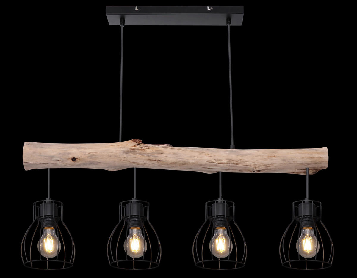 HÄNGLAMPA 82,5/13,6/140 cm  - svart/naturfärgad, Basics, metall/trä (82,5/13,6/140cm) - Globo