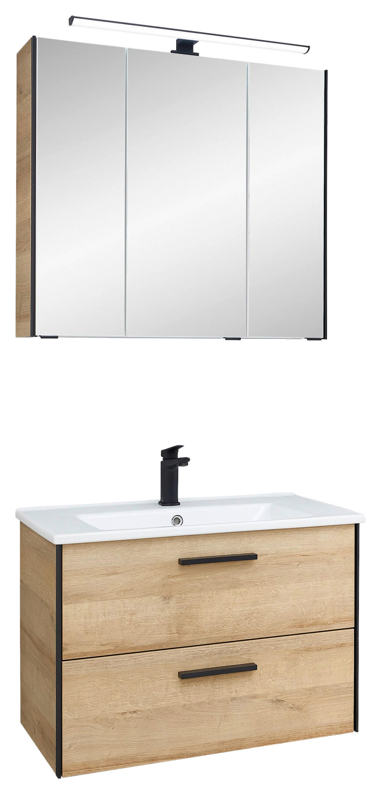 BADEZIMMER 3-teilig  in 75 cm  - Eichefarben/Schwarz, Natur, Keramik/Holzwerkstoff (75cm) - Xora