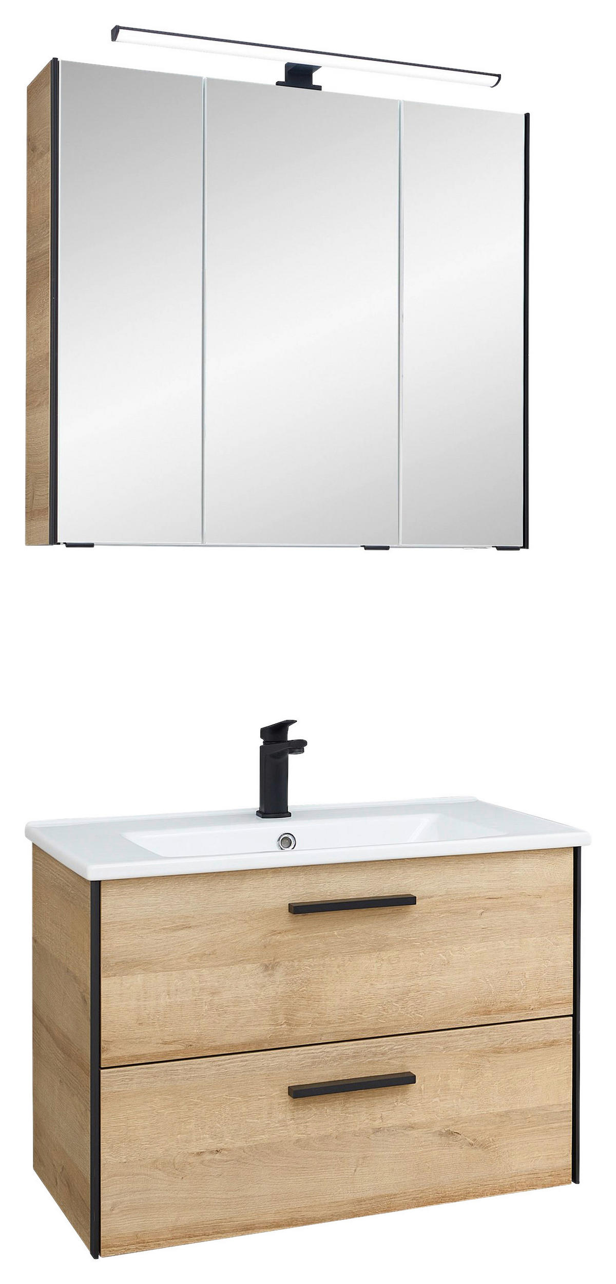 BADEZIMMER 3-teilig  in 75 cm  - Eichefarben/Schwarz, Natur, Keramik/Holzwerkstoff (75cm) - Xora