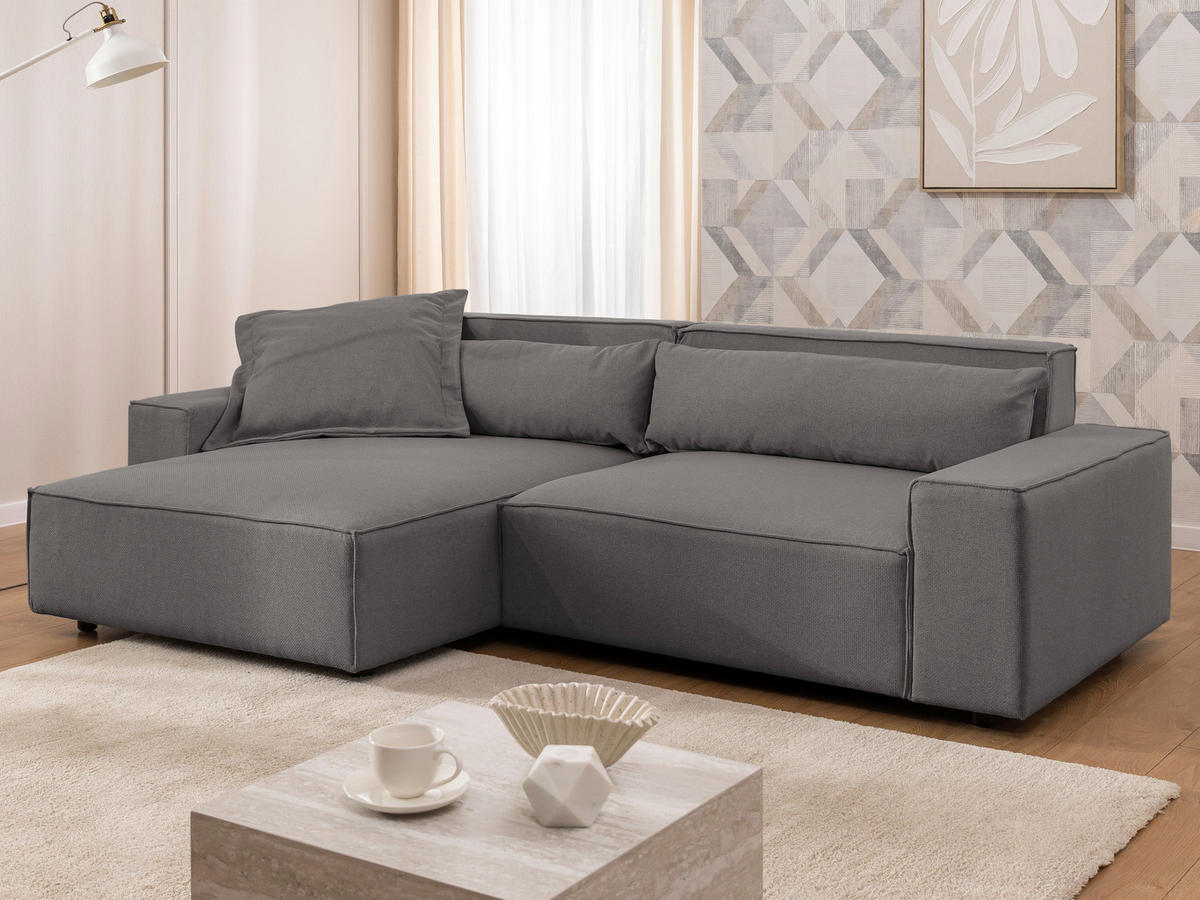 ECKSOFA Webstoff Grau  - Schwarz/Grau, Design, Kunststoff/Textil (251/142cm) - P & B