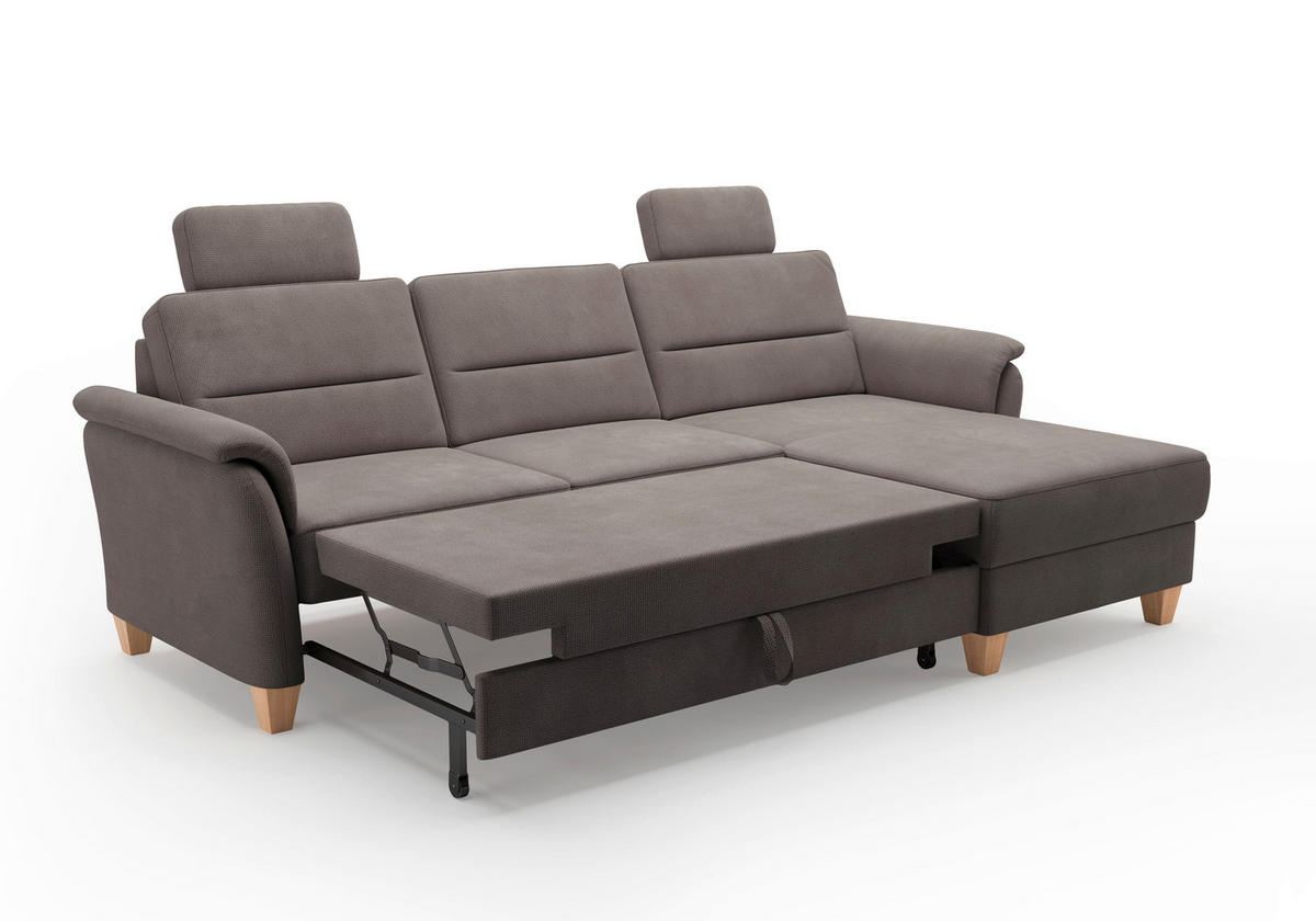 ECKSOFA in Flachgewebe Dunkelbraun  244/163 cm  - Eichefarben/Dunkelbraun, KONVENTIONELL, Holz/Textil (244/163cm) - Sit & More