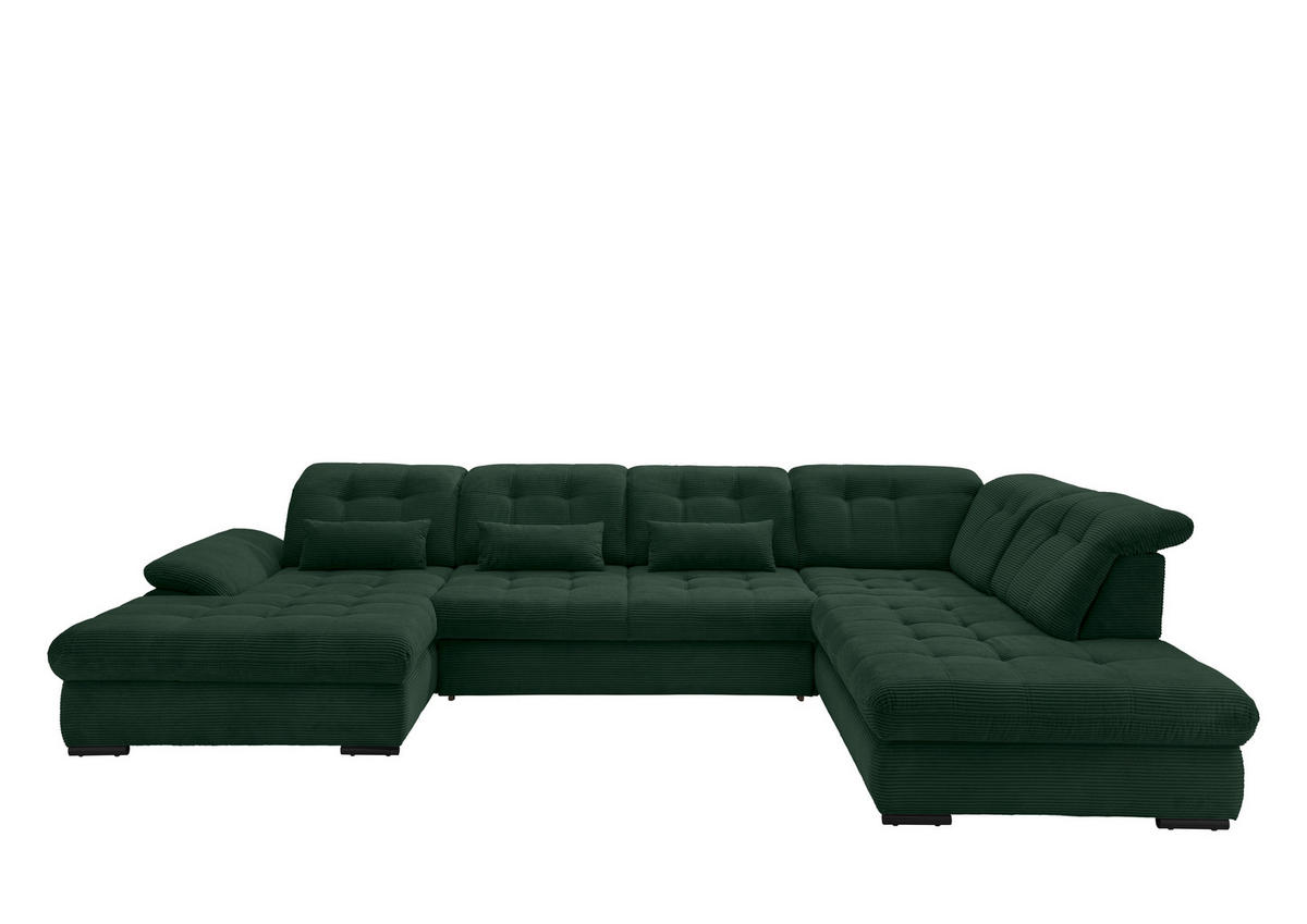 WOHNLANDSCHAFT in Cord Dunkelgrün  - Dunkelgrün/Schwarz, Modern, Textil/Metall (184/387/252cm) - Livetastic