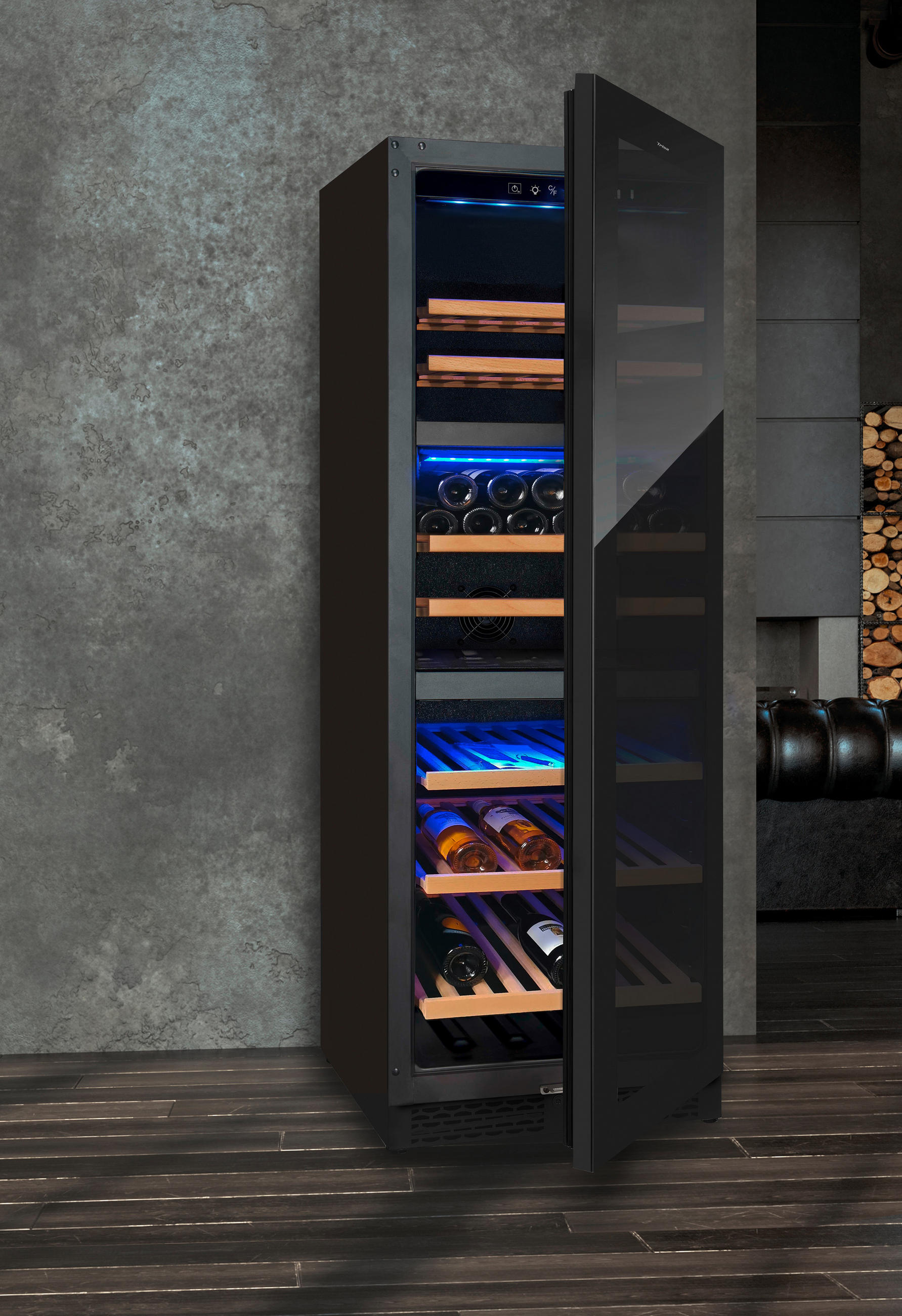 WEINKLIMASCHRANK - Schwarz, Basics, Glas/Holz (71/59.50/172cm) - Trisa Electronics