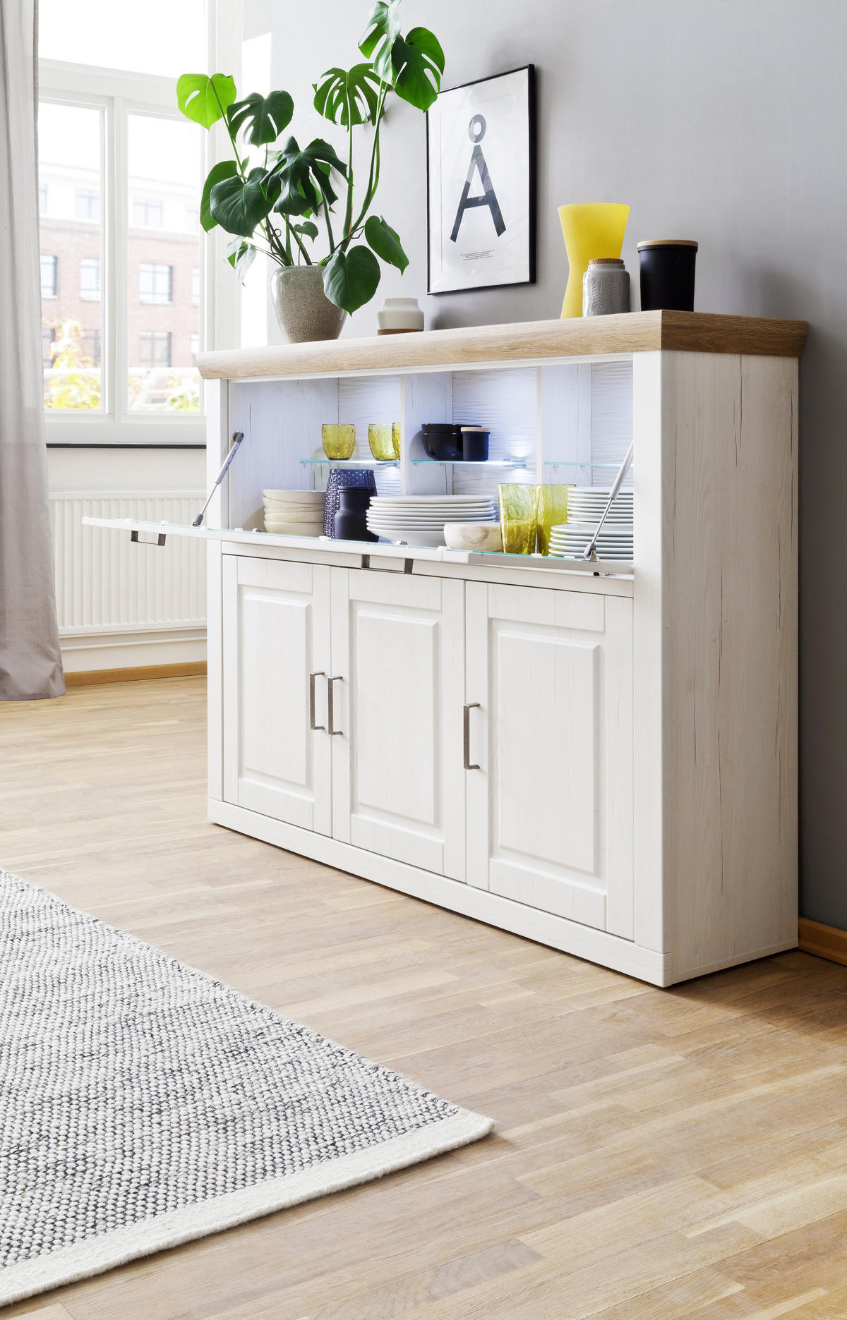 HIGHBOARD Brixen  in 163/123/40 cm  - Eichefarben/Schwarz, Design, Glas/Holzwerkstoff (163/123/40cm) - Livetastic