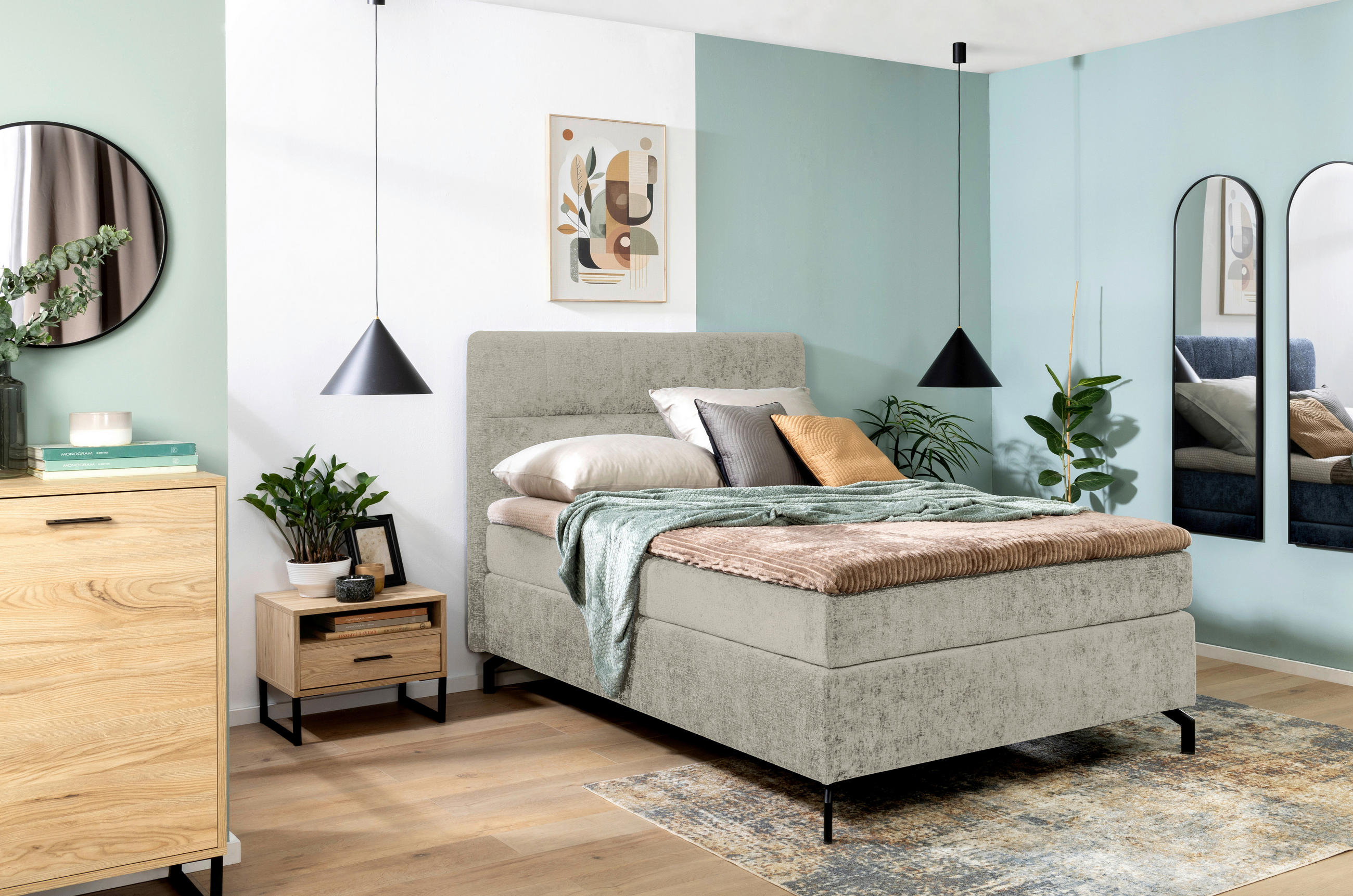 BOXSPRINGBETT 140/200 cm  in Hellgrau  - Hellgrau/Schwarz, Design, Textil/Metall (140/200cm) - Esposa