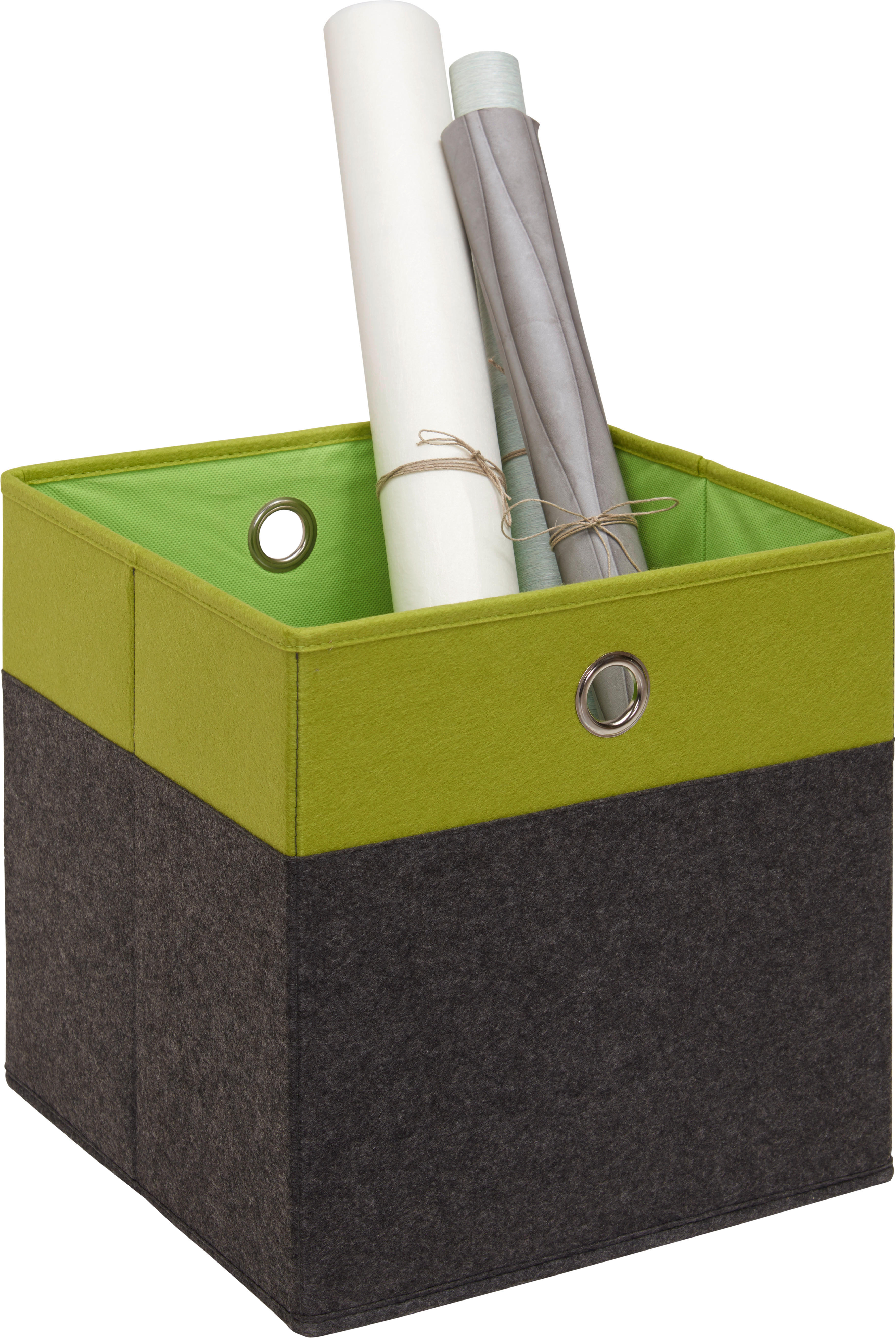 SKLADACÍ BOX, kov, textil, kartón, 32/32/32 cm - zelená/antracitová, Design, kartón/kov (32/32/32cm) - Carryhome