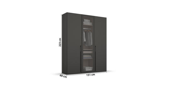 DREHTÜRENSCHRANK 151/223/60 cm 3-türig Graphitfarben - Graphitfarben, Trend, Glas/Holzwerkstoff (151/223/60cm) - Novel