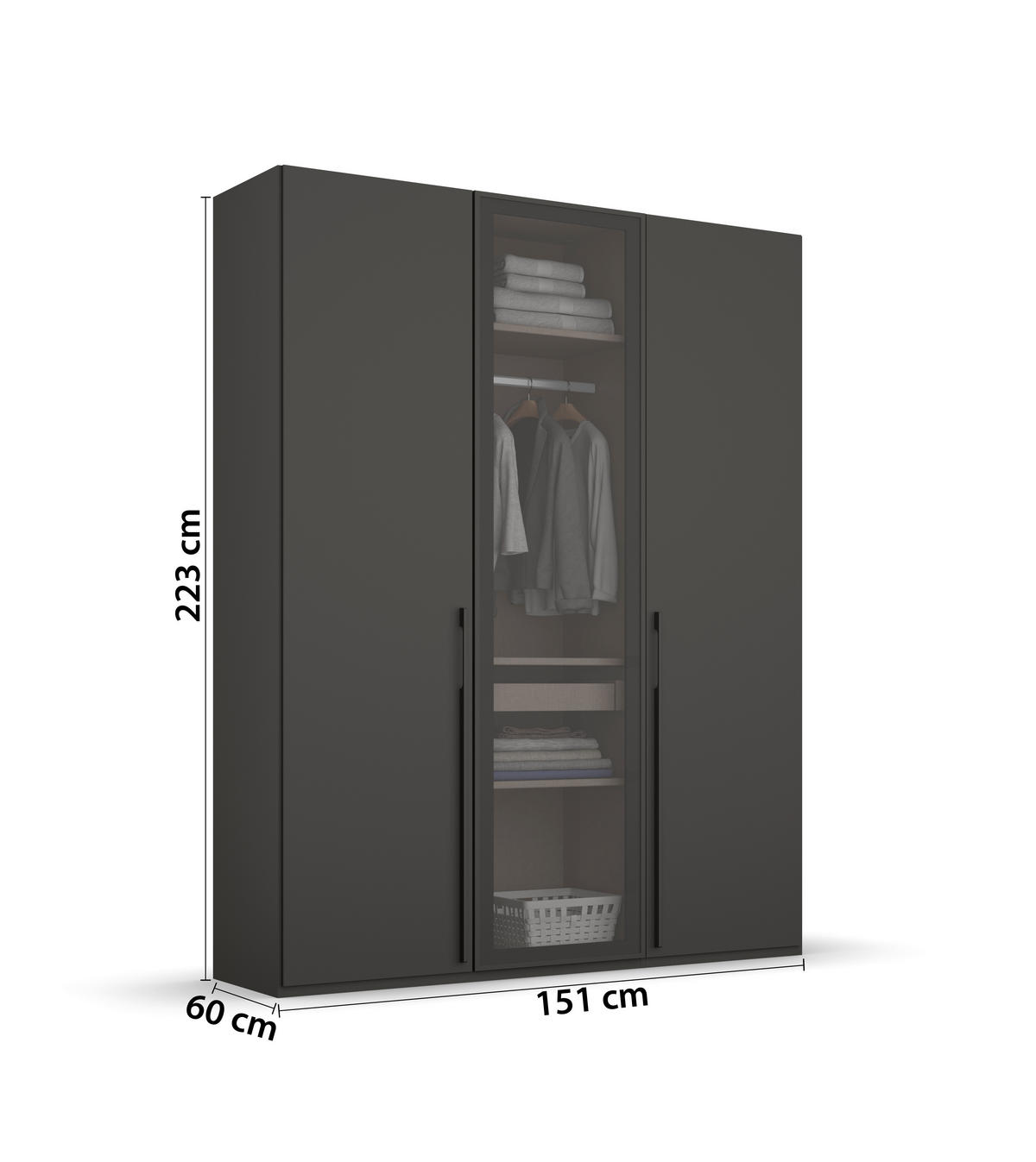DREHTÜRENSCHRANK in Graphitfarben  - Graphitfarben, Trend, Glas/Holzwerkstoff (151/223/60cm) - Novel