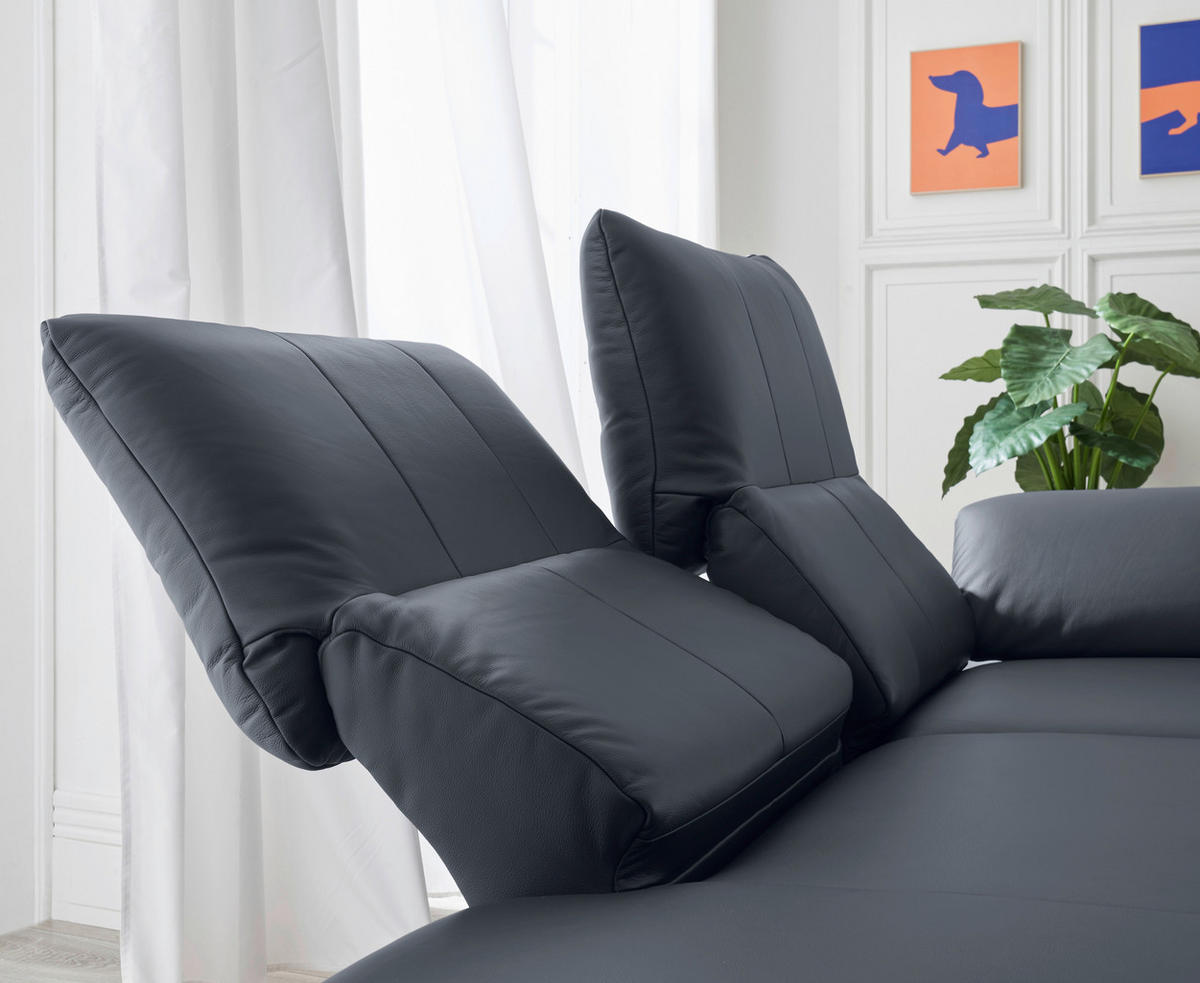 RÉCAMIERE Dunkelblau, Blaugrau Echtleder  - Chromfarben/Blaugrau, Design, Leder/Metall (209/85-109/95-16cm) - Dieter Knoll