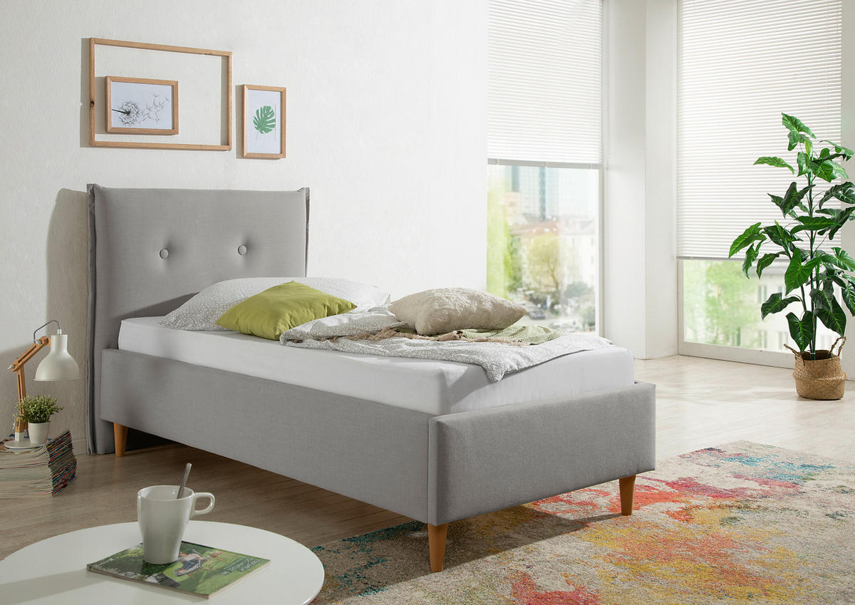 POLSTERBETT 100/200 cm,  in Grau,  - Naturfarben/Grau, MODERN, Holz/Textil (100/200cm) - Livetastic