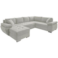 WOHNLANDSCHAFT in Mikrofaser Beige  - Chromfarben/Beige, KONVENTIONELL, Textil/Metall (157/305/219cm) - Livetastic
