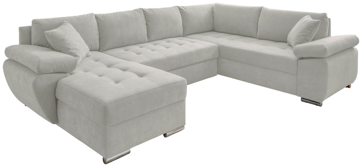 WOHNLANDSCHAFT in Mikrofaser Beige  - Chromfarben/Beige, KONVENTIONELL, Textil/Metall (157/305/219cm) - Livetastic