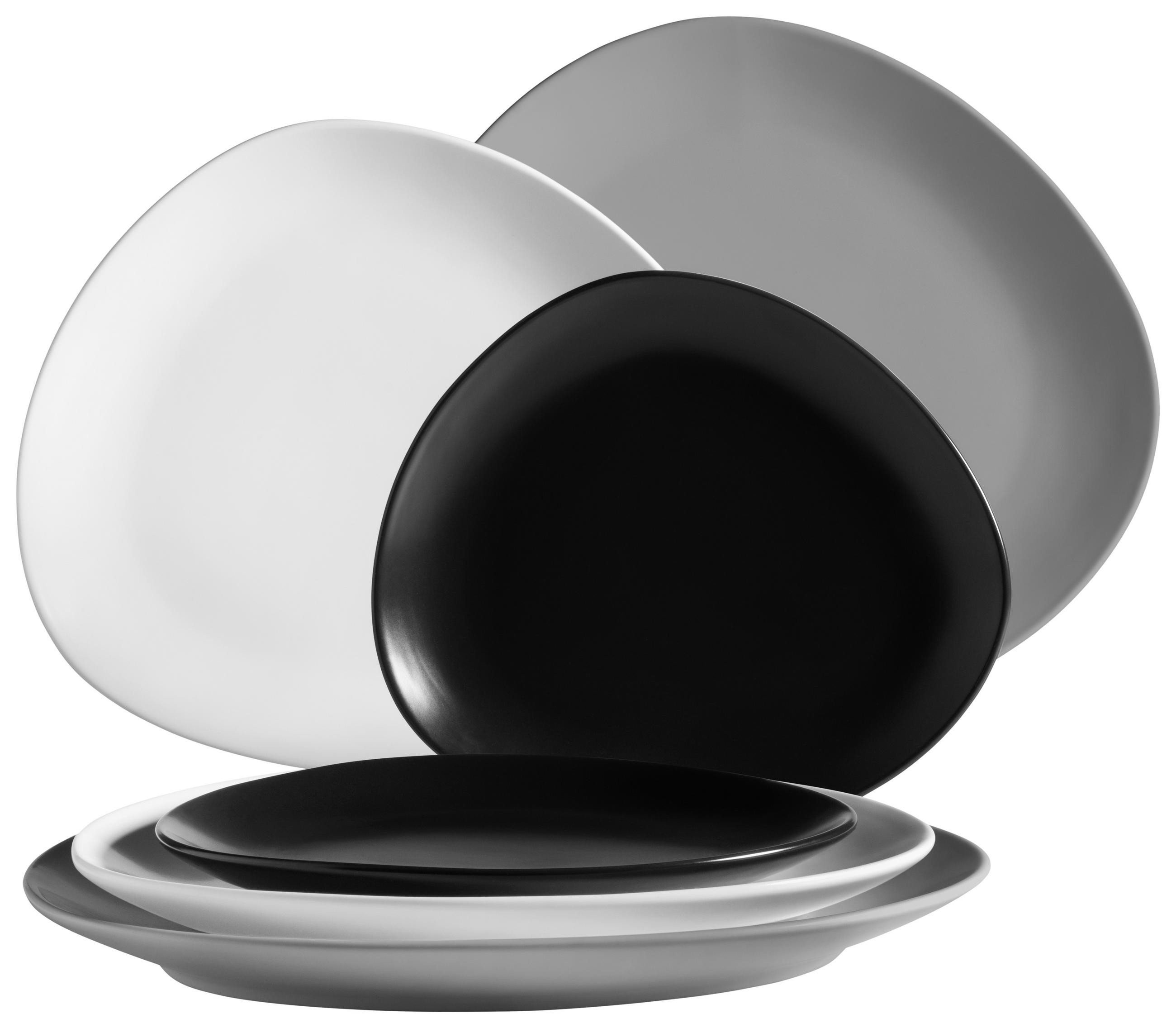 SPEISETELLERSET 6-teilig  - Schwarz/Weiß, Basics, Keramik - Mäser