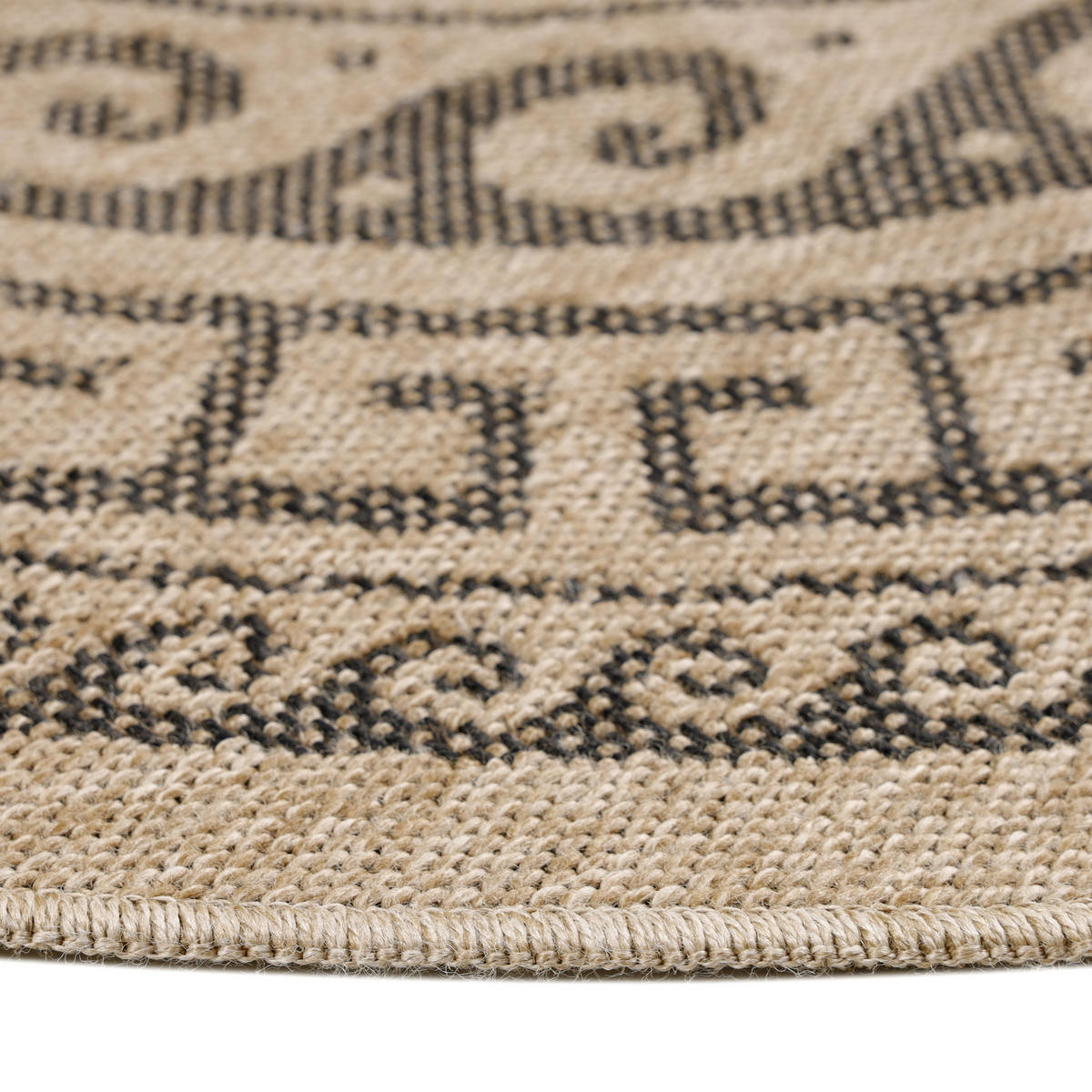 TEPPICH Outdoor Flachgewebe Vintage Polypropylen Balkon Schwarz Rund 80x80 - Schwarz, Textil (80/80cm) - KADIMA DESIGN