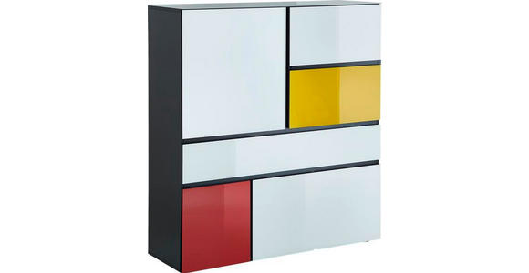 HIGHBOARD Gelb, Rot, Schwarz, Weiß  - Gelb/Rot, Trend, Glas/Holzwerkstoff (120/130/40cm) - Novel