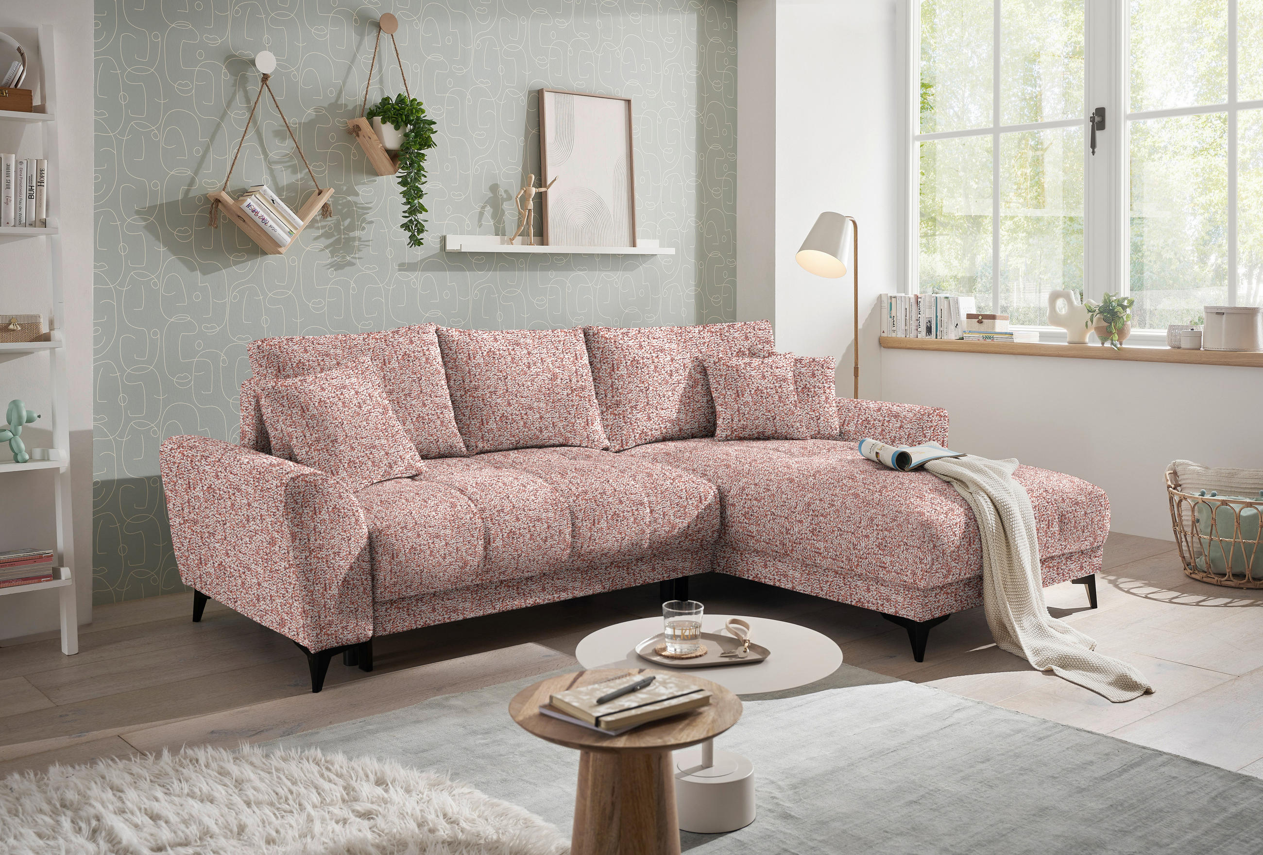 HÖRNSOFFA i vävt tyg röd  - röd/svart, Modern, textil/plast (281/189cm) - MID.YOU