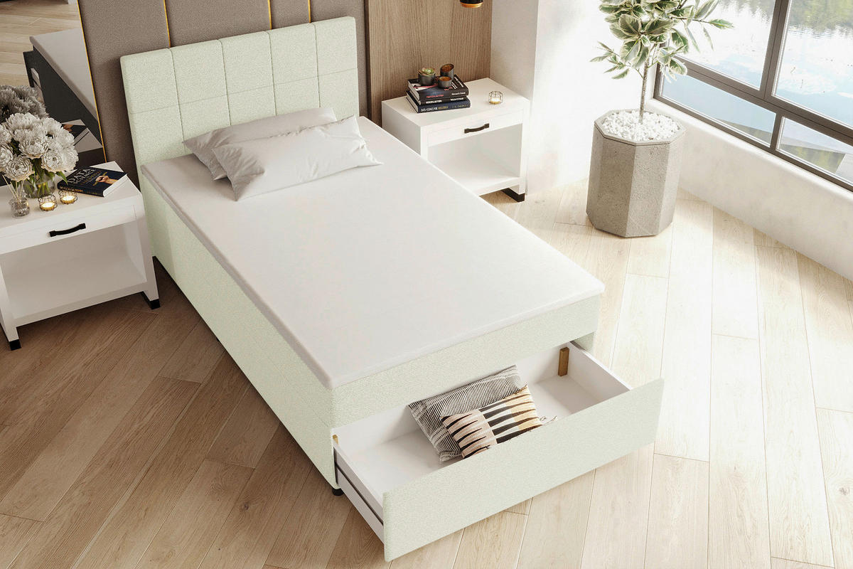 BOXBETT 120/200 cm,  in Creme, Matratze, Topper, Bettschublade, H3 = fest  - Creme/Schwarz, KONVENTIONELL, Kunststoff/Textil (120/200cm) - Boxxx