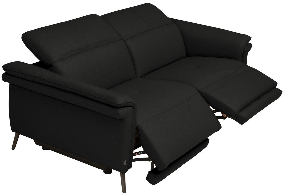 3-SITZER-SOFA Echtleder Schwarz  - Schwarz, Design, Leder/Metall (210/79/104cm) - Belluti