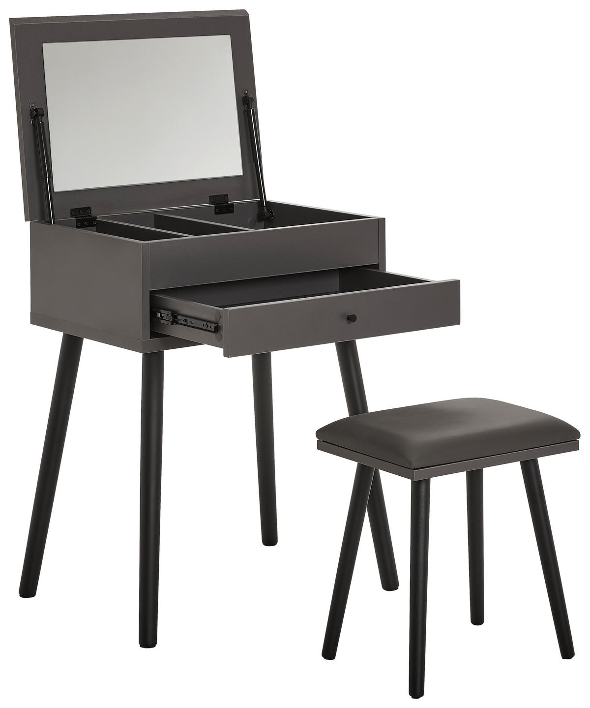 SCHMINKTISCH Kiefer massiv Grau, Schwarz, Weiß  - Schwarz/Weiß, LIFESTYLE, Glas/Holz (60/82/42cm) - MID.YOU