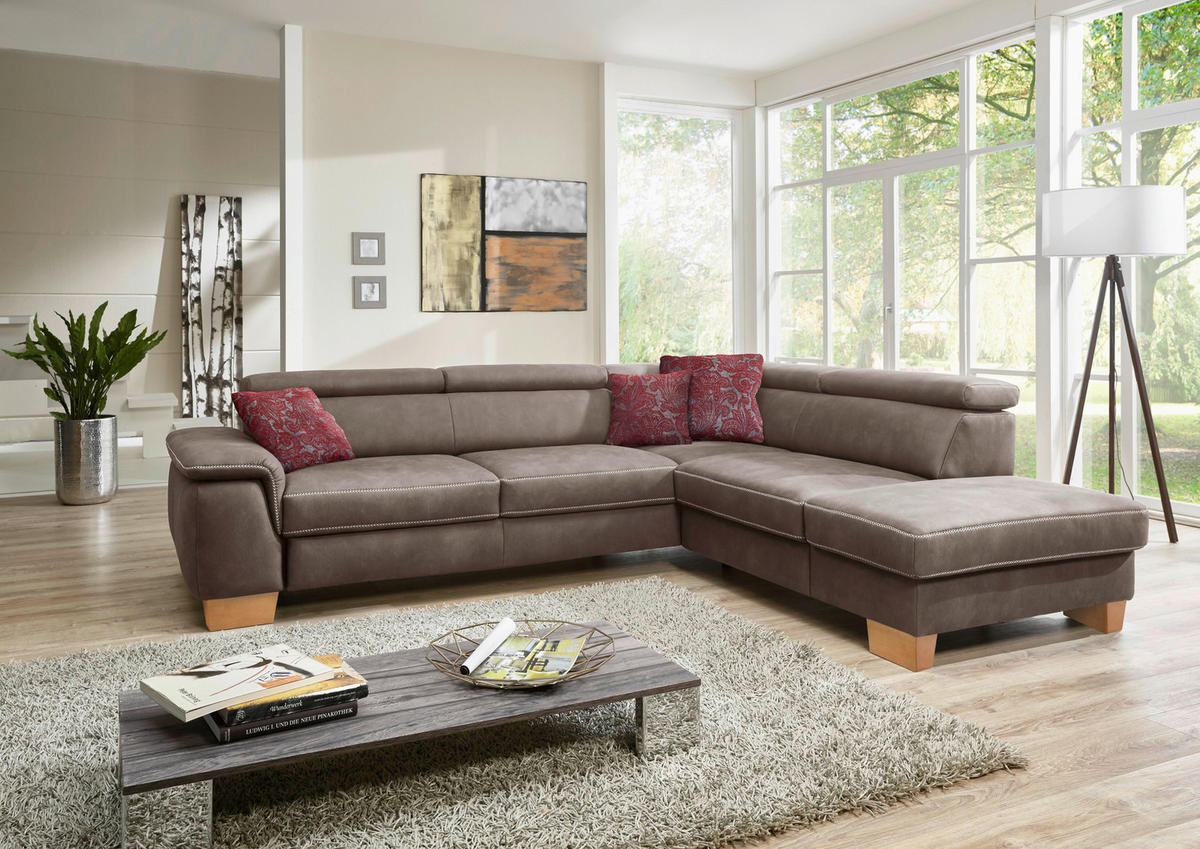 ECKSOFA in Mikrofaser Braun  - Eichefarben/Beige, Natur, Holz/Textil (226/273cm) - Beldomo System