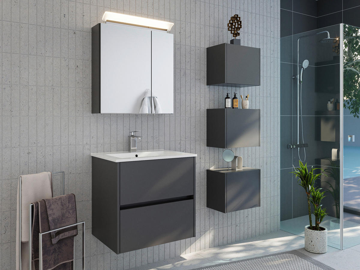 BADEZIMMER 5-teilig  in 60 cm  - Graphitfarben/Weiß, Basics, Keramik/Holzwerkstoff (60cm) - MID.YOU