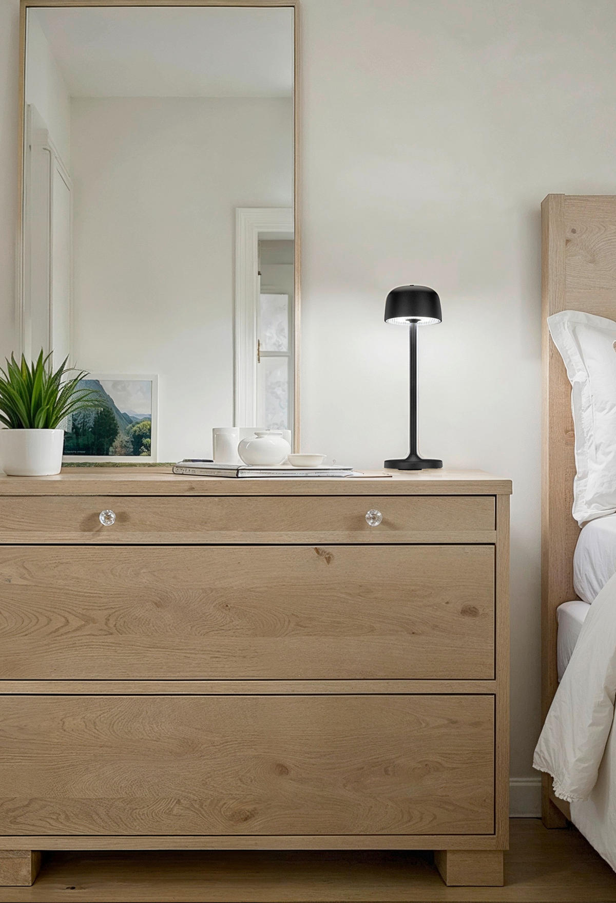 NABÍJATEĽNÁ STOLNÁ LAMPA 7,6/24 cm - priehľadné/čierna, Design, kov/plast (7,6/24cm) - Novel