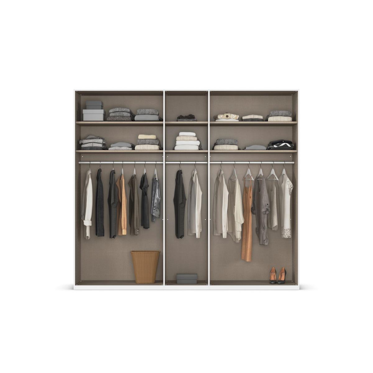 DREHTÜRENSCHRANK 251/235/61 cm,  in Weiß, Weiß Hochglanz, 5-türig  - Edelstahlfarben/Weiß Hochglanz, Basics, Holzwerkstoff/Metall (251/235/61cm) - Novel