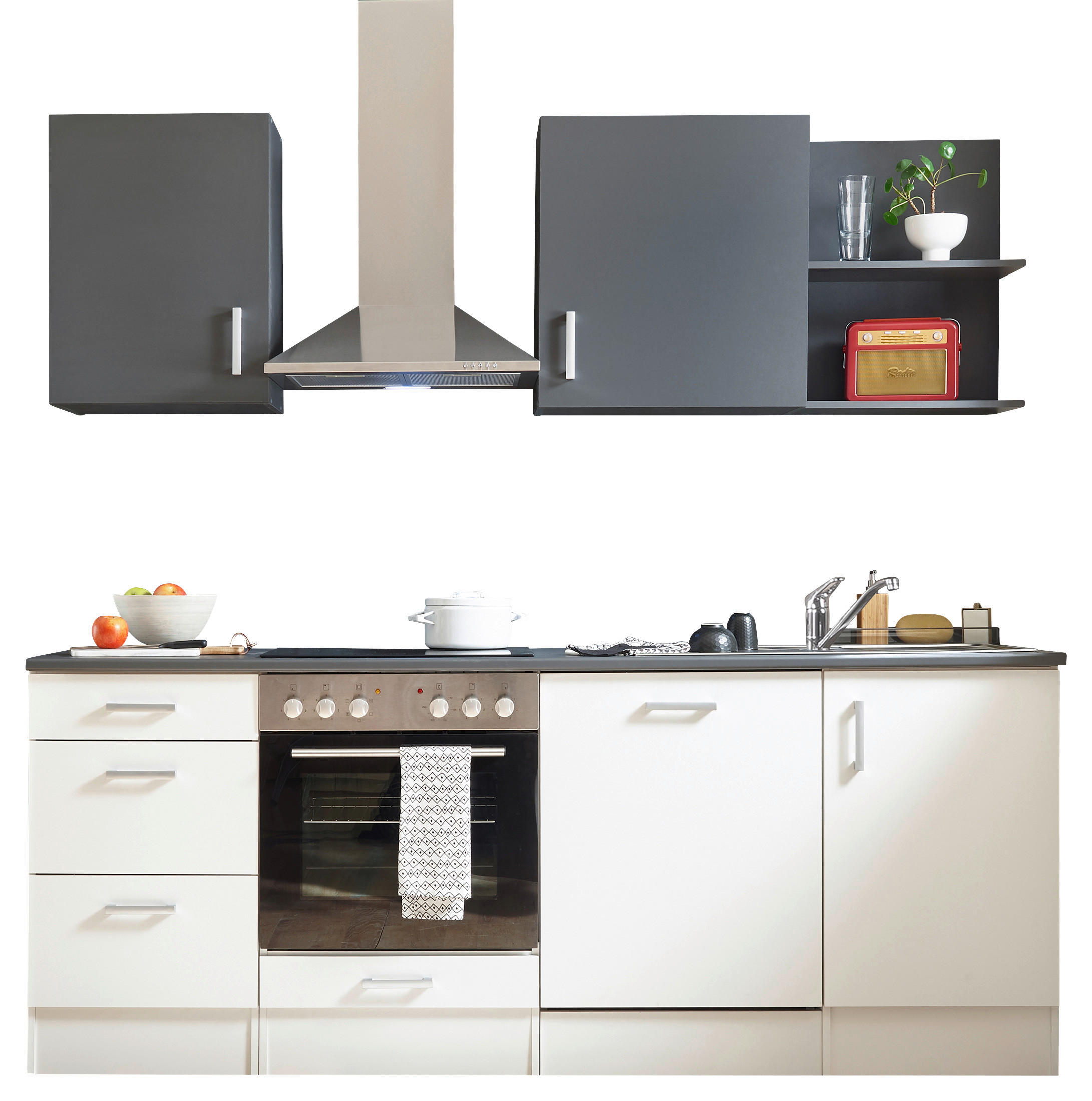 KUHINJSKI BLOK BREZ APARATOV - srebrne barve/bela, Basics, umetna masa/leseni material (220cm) - Xora