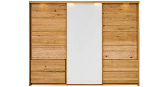 SCHWEBETÜRENSCHRANK  in Eichefarben, Weiß  - Eichefarben/Weiß, Natur, Glas/Holz (285/216/70cm) - Linea Natura