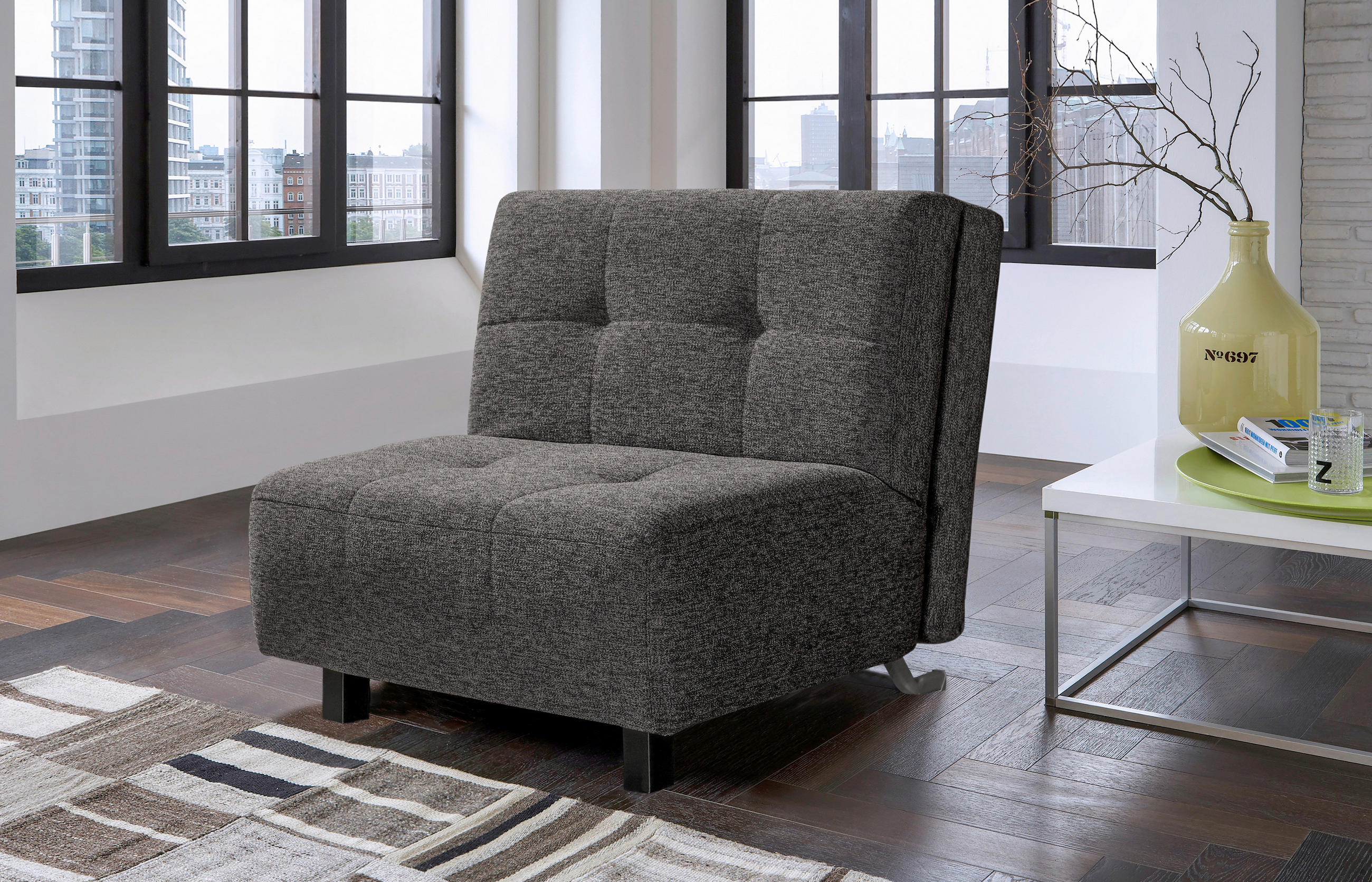 SCHLAFSESSEL Flachgewebe Anthrazit    - Anthrazit/Schwarz, Design, Textil/Metall (85/92/102cm) - Novel