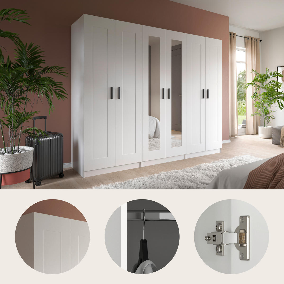 DREHTÜRENSCHRANK 240/194/56 cm,  in Weiß, 6 Tür(en)-türig  - Schwarz/Weiß, ROMANTIK / LANDHAUS, Holzwerkstoff/Kunststoff (240/194/56cm) - Livetastic