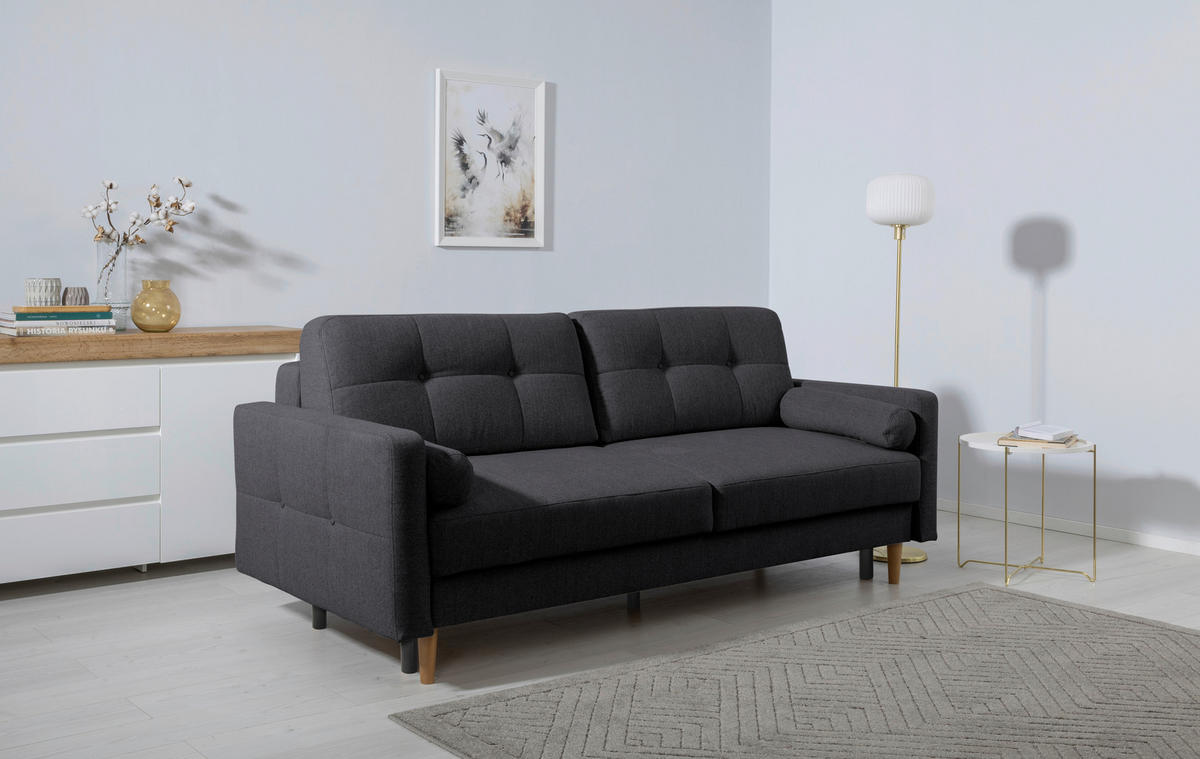 SCHLAFSOFA in Dunkelgrau  - Dunkelgrau/Buchefarben, Design, Holz/Textil (222/93/99cm) - MID.YOU