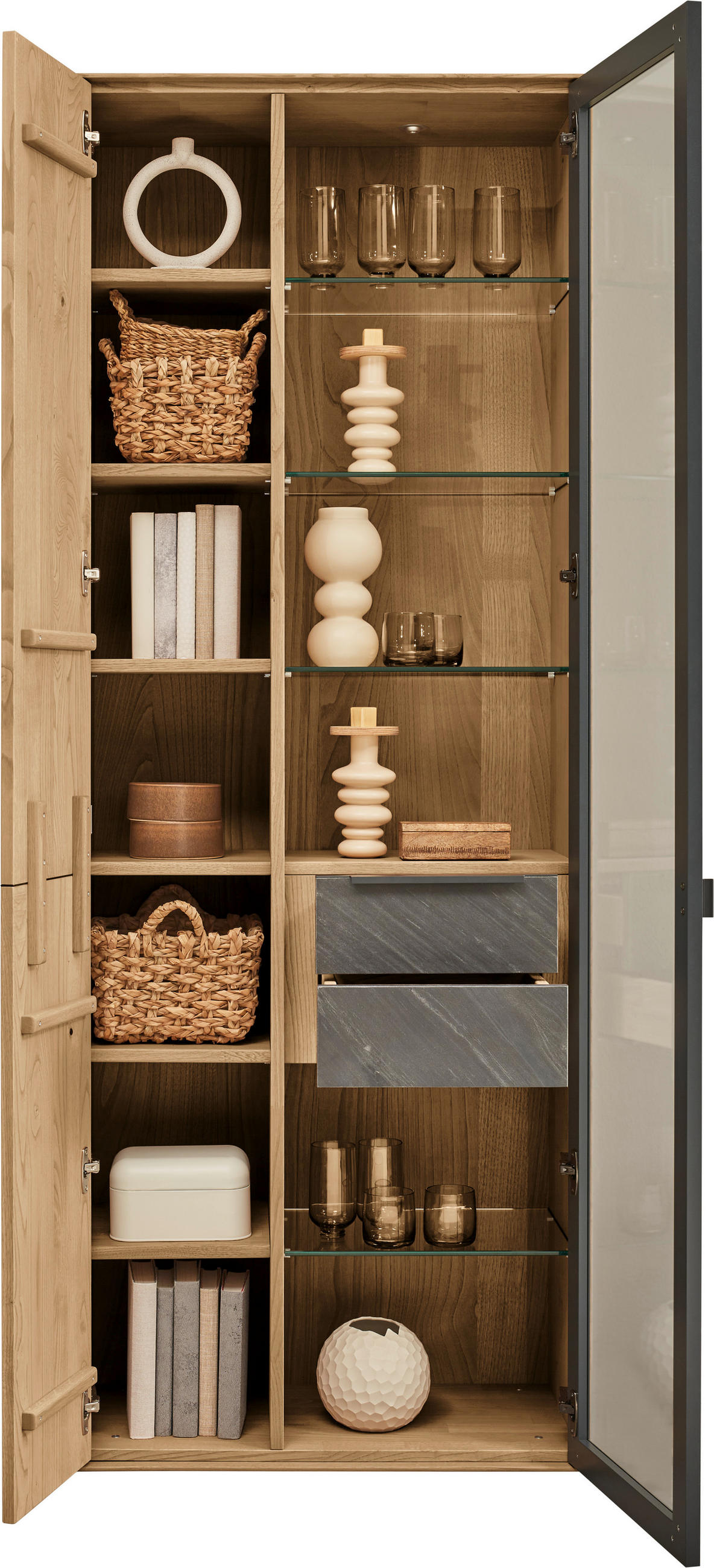 VITRINE Anthrazit, Kastanienfarben  77/205,5/39,5 cm  - Kastanienfarben/Anthrazit, Natur, Glas/Holz (77/205,5/39,5cm) - Valnatura