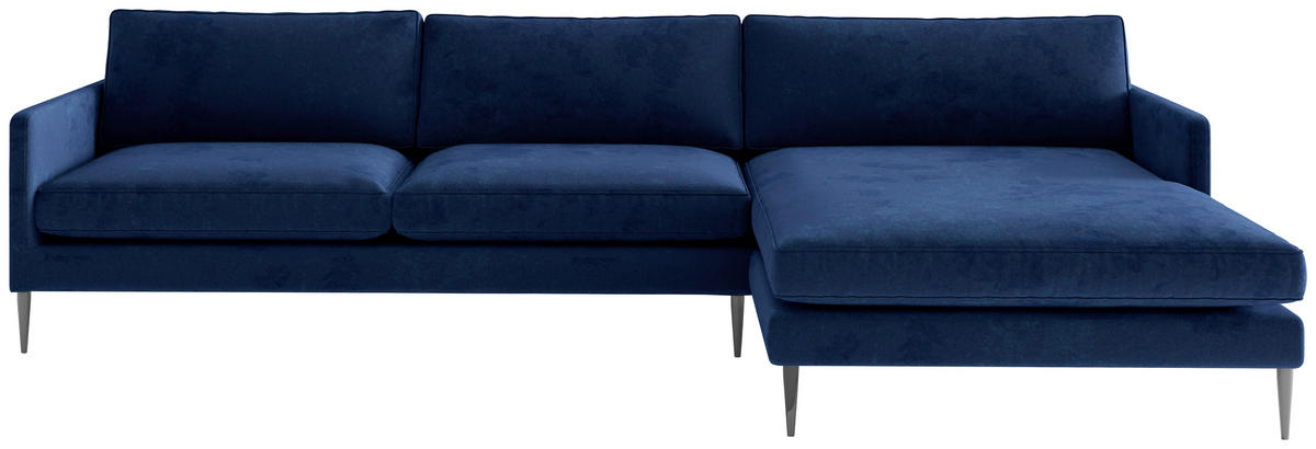 ECKSOFA in Samt, Velours Blau  - Blau, Design, Textil/Metall (277/154/154cm) - Livetastic
