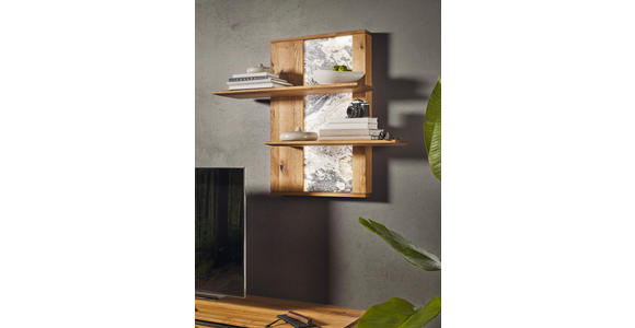 WOHNWAND  in Eichefarben  320/205,7/53,7 cm  - Eichefarben/Schwarz, Natur, Glas/Holz (320/205,7/53,7cm) - Valnatura