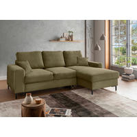 ECKSCHLAFSOFA  mit Liegefunktion, Rücken echt Cord Olivgrün  - Schwarz/Olivgrün, KONVENTIONELL, Textil/Metall (237/143cm) - Livetastic