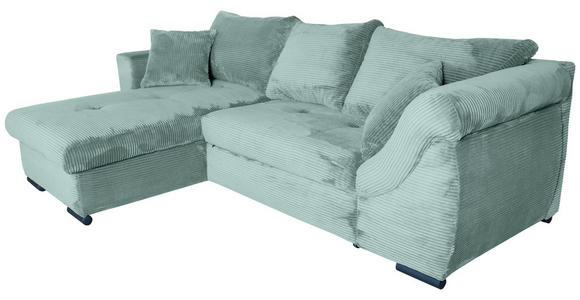 ECKSOFA Salbeigrün Cord Zierkissen, Rückenkissen, Bettkasten, Schlaffunktion, Rücken echt, Liegefläche im Originalstoff  - Salbeigrün/Schwarz, KONVENTIONELL, Textil/Metall (168/258cm) - Carryhome