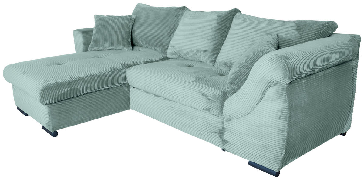 ECKSOFA in Cord Salbeigrün  - Salbeigrün/Schwarz, KONVENTIONELL, Textil/Metall (168/258cm) - Carryhome