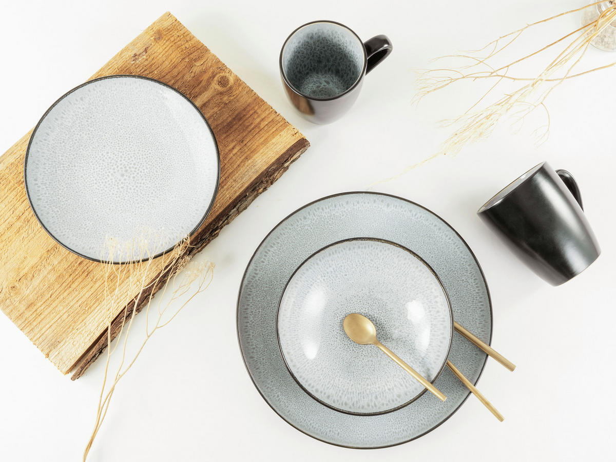 KOMPLETT SERVIS Malmö 16 delar  - gråvit/svart, Basics, keramik - Creatable