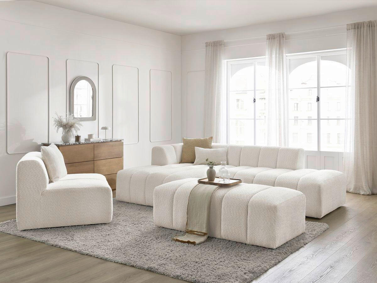 ECKSOFA Ottomane links  ANNECY Weiß Bouclé  - Schwarz/Weiß, MODERN, Kunststoff/Textil (170/262cm)