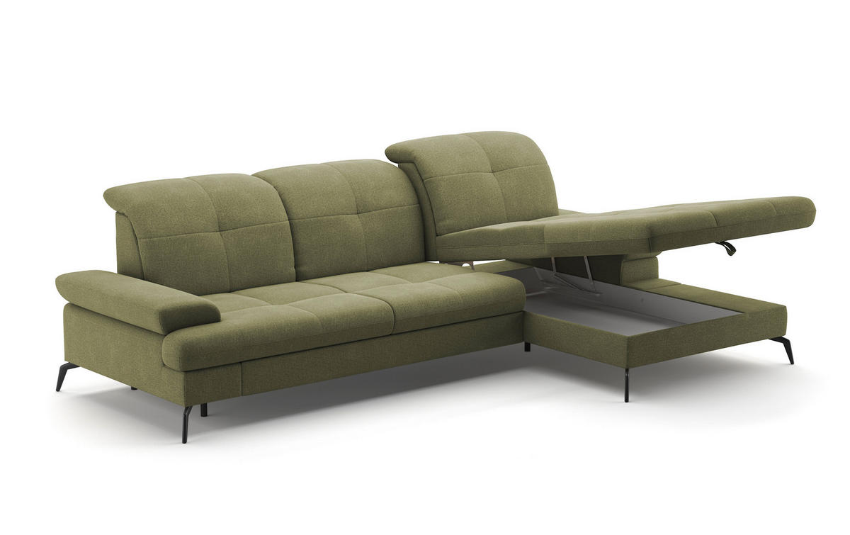 ECKSOFA in Flachgewebe Hellgrün  - Schwarz/Hellgrün, Konventionell, Textil/Metall (279/185cm) - Sit & More